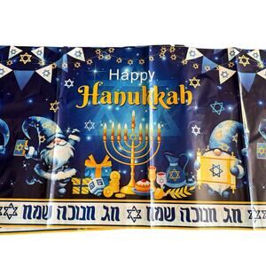 Set of 3 Hanukkah Tablecloths Blue Menorah & Star of David Plastic Table Covers